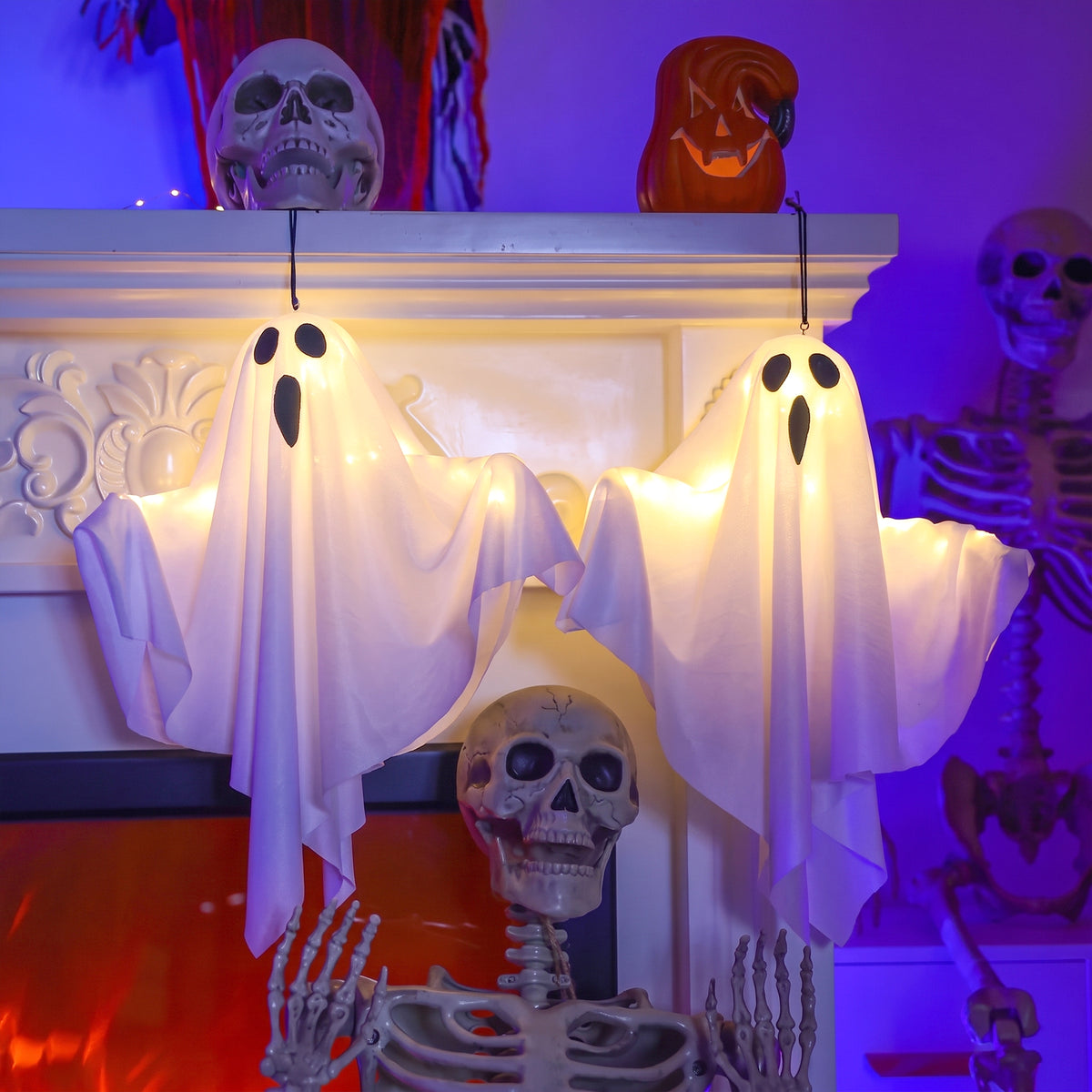 Hanging Ghost Lights - Warm LED Porch Decor