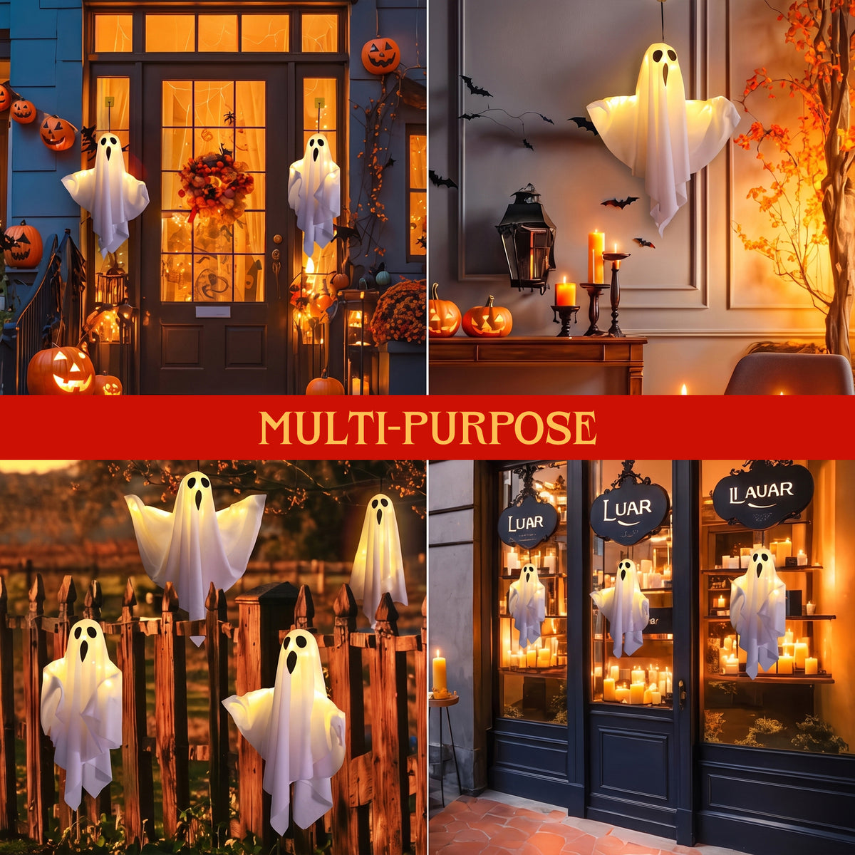 Hanging Ghost Lights - Warm LED Porch Decor