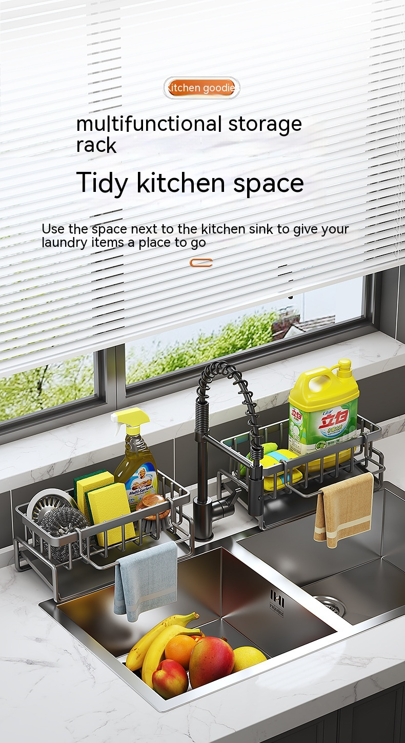 Multifunctional Kitchen Sink Organizer with Draining Rack