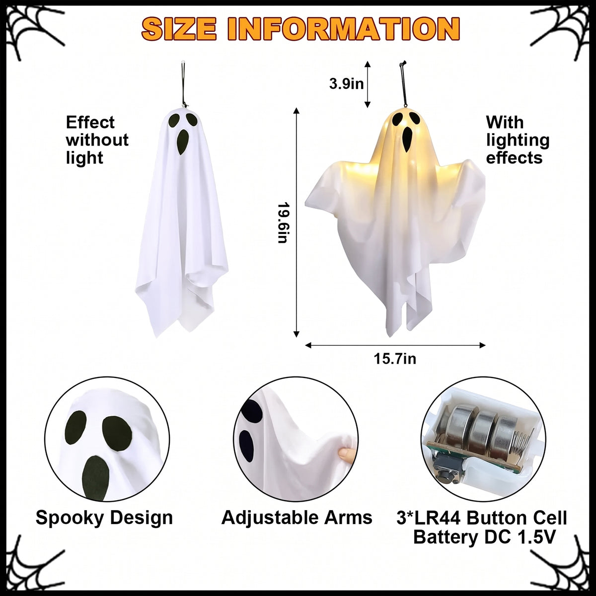 Hanging Ghost Lights - Warm LED Porch Decor