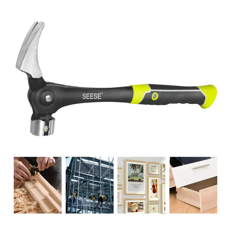 SEESE 16oz Claw Hammer with Magnetic Nail Starter,Indexing Rip Claw,Forged Steel Head,Shock-Absorbing TPR Grip,Heavy Duty Framing & DIY Tool
