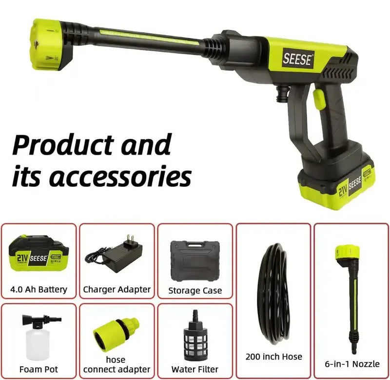 SEESE Cordless Pressure Washer and Single Port Charger Base, Bottle Portable Washer for Car,Home Cleaning & Garden Watering