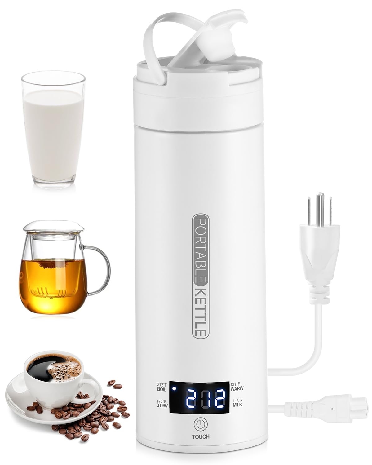 Travel Electric Kettle Portable Small Mini Coffee Kettle for Work with 4 Variable Presets 400ML Hot Water Boiler 304 Stainless Steel with Auto Shut-Off & Boil Dry Protection BPA-Free Water Heater