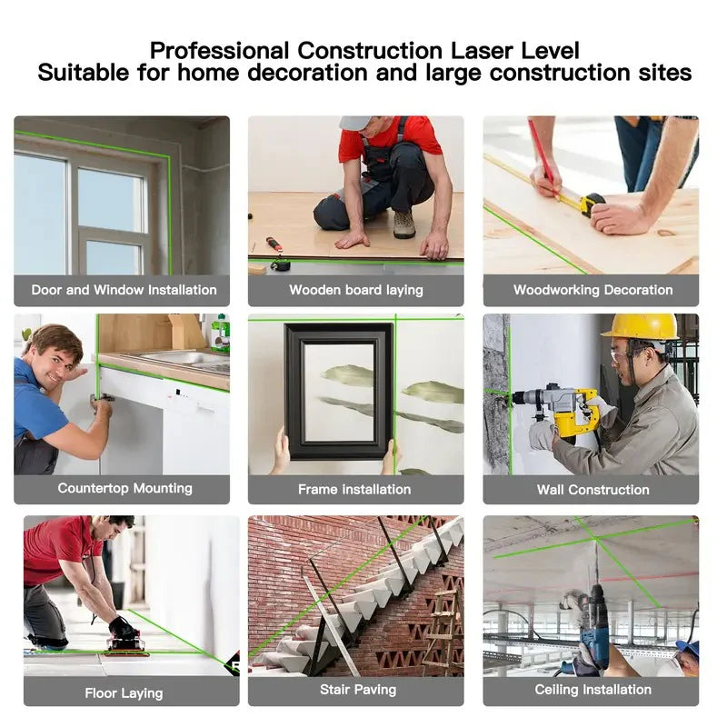 SEESE 12-Line Green Laser Level 3x360° Self-Leveling, Remote Control, Dual Batteries, Full Accessories for Tile, Cabinet & Home Improvement ,Gift for Thanksgiving,Christmas,New Year