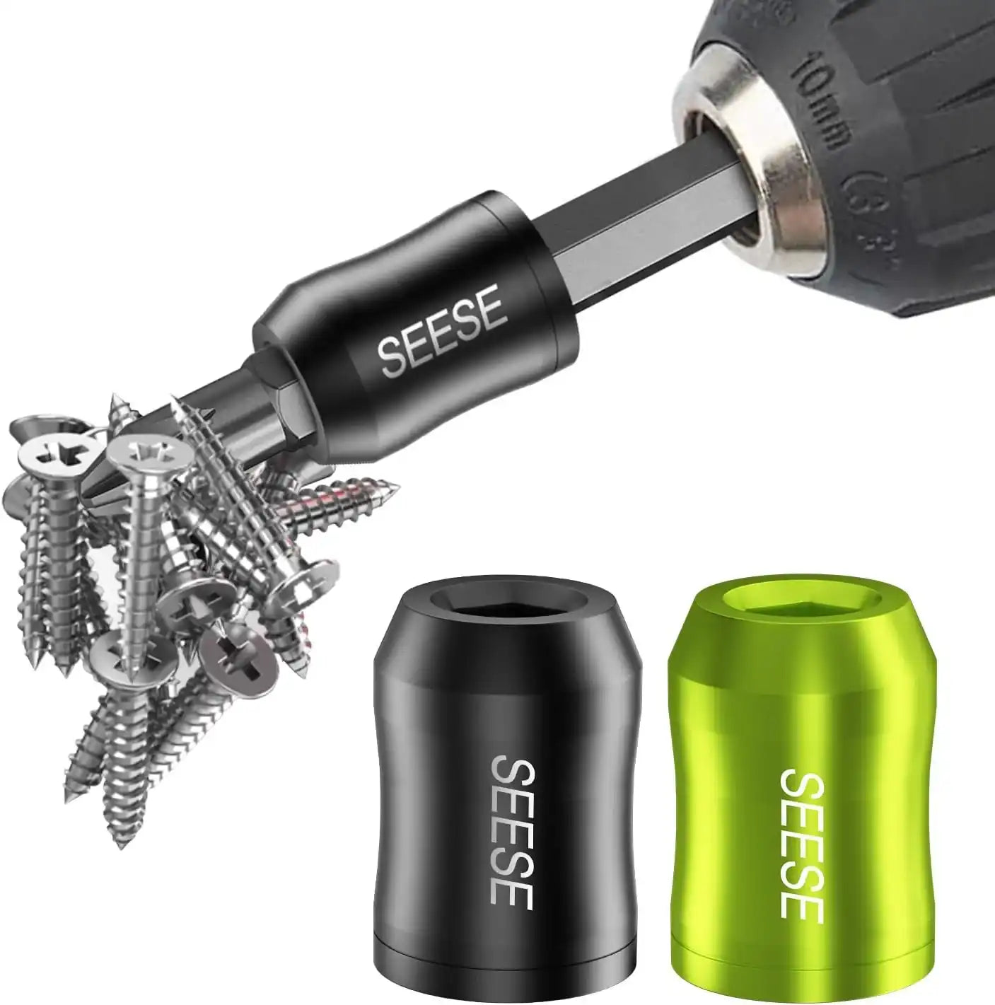SEESE Strong Magnetic Screw Ring: 1/4 Inch/ 6.35 mm Universal Magnetic Screw Holder - Removable Magnetic Screwdriver Drill Bit Holder for Hex Screwdriver and Power Bits(2 Pcs)