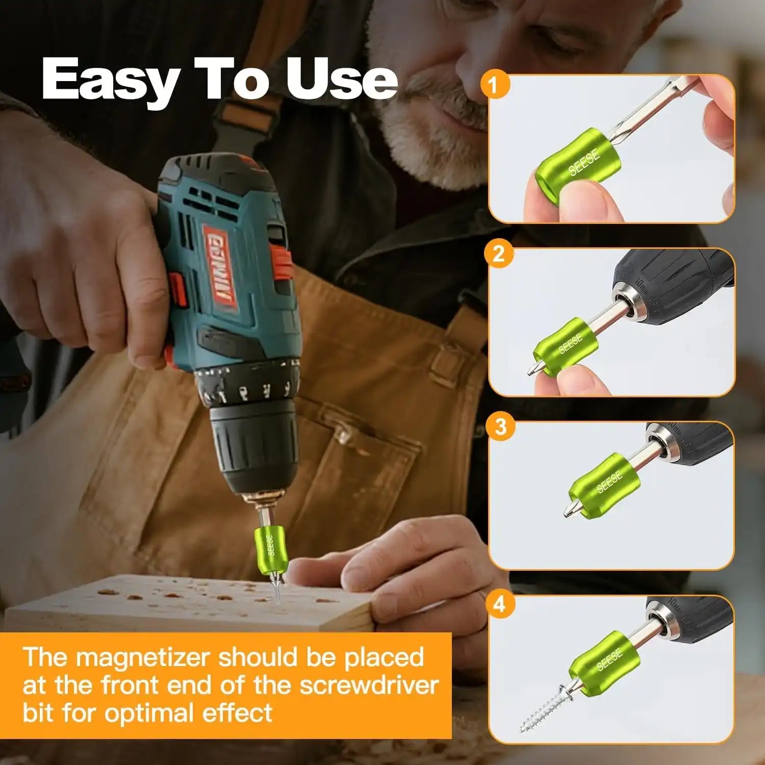 SEESE Strong Magnetic Screw Ring: 1/4 Inch/ 6.35 mm Universal Magnetic Screw Holder - Removable Magnetic Screwdriver Drill Bit Holder for Hex Screwdriver and Power Bits(2 Pcs)