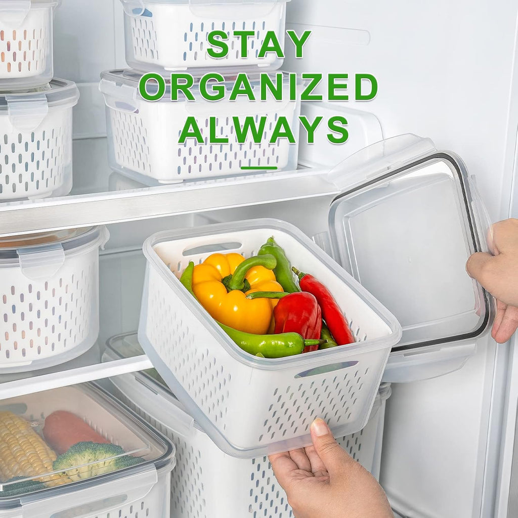 5 Pack Fruit Storage Containers for Fridge Produce Saver w/ Removable Colander