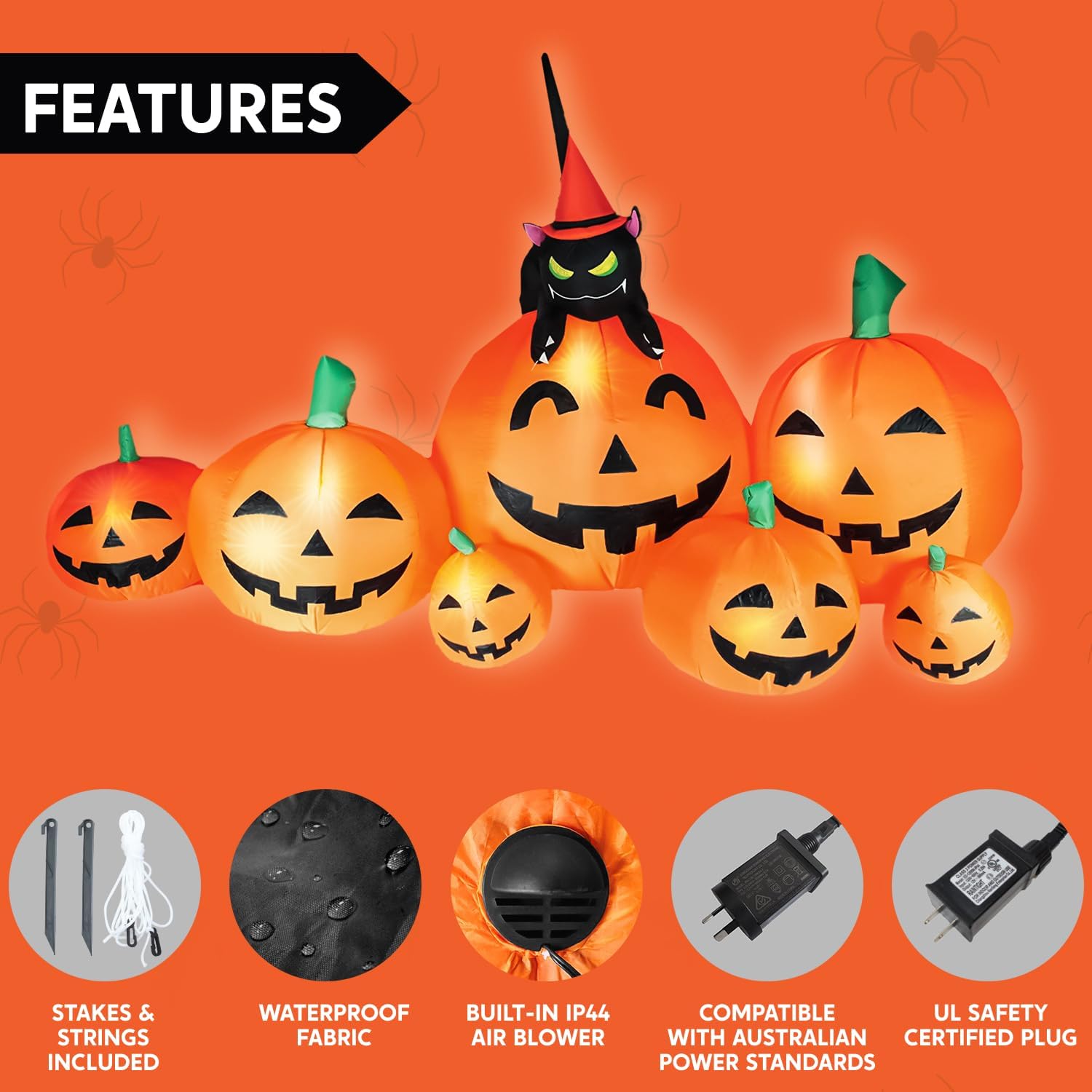 Joiedomi 7 FT Long Halloween Inflatables Pumpkin Outdoor Decorations, 7 Pumpkins Outside Decoration with Witch's Cat with Build-in LEDs Blow Up Inflatables for Party Yard Lawn Garden Decor