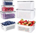 5 Pack Fruit Storage Containers for Fridge Produce Saver w/ Removable Colander