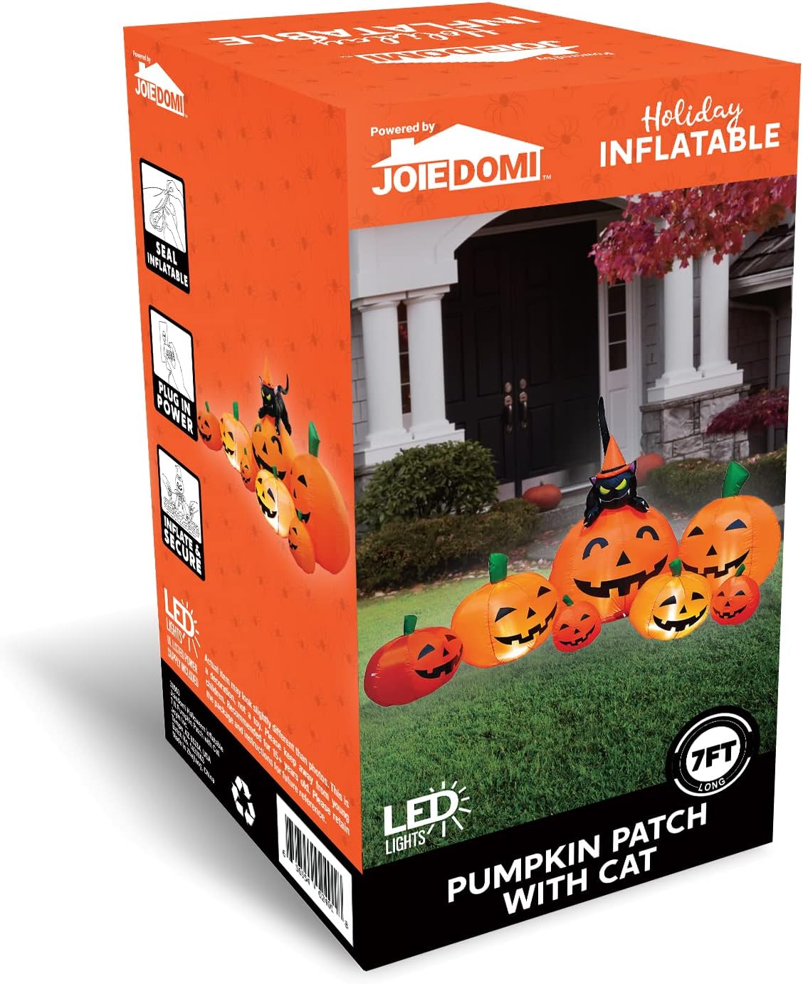 Joiedomi 7 FT Long Halloween Inflatables Pumpkin Outdoor Decorations, 7 Pumpkins Outside Decoration with Witch's Cat with Build-in LEDs Blow Up Inflatables for Party Yard Lawn Garden Decor