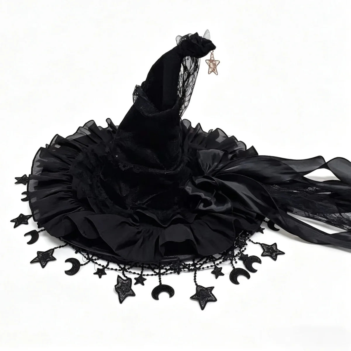 black-velvet-witch-hat-lace-star-charms-product-view-zaranss-mart