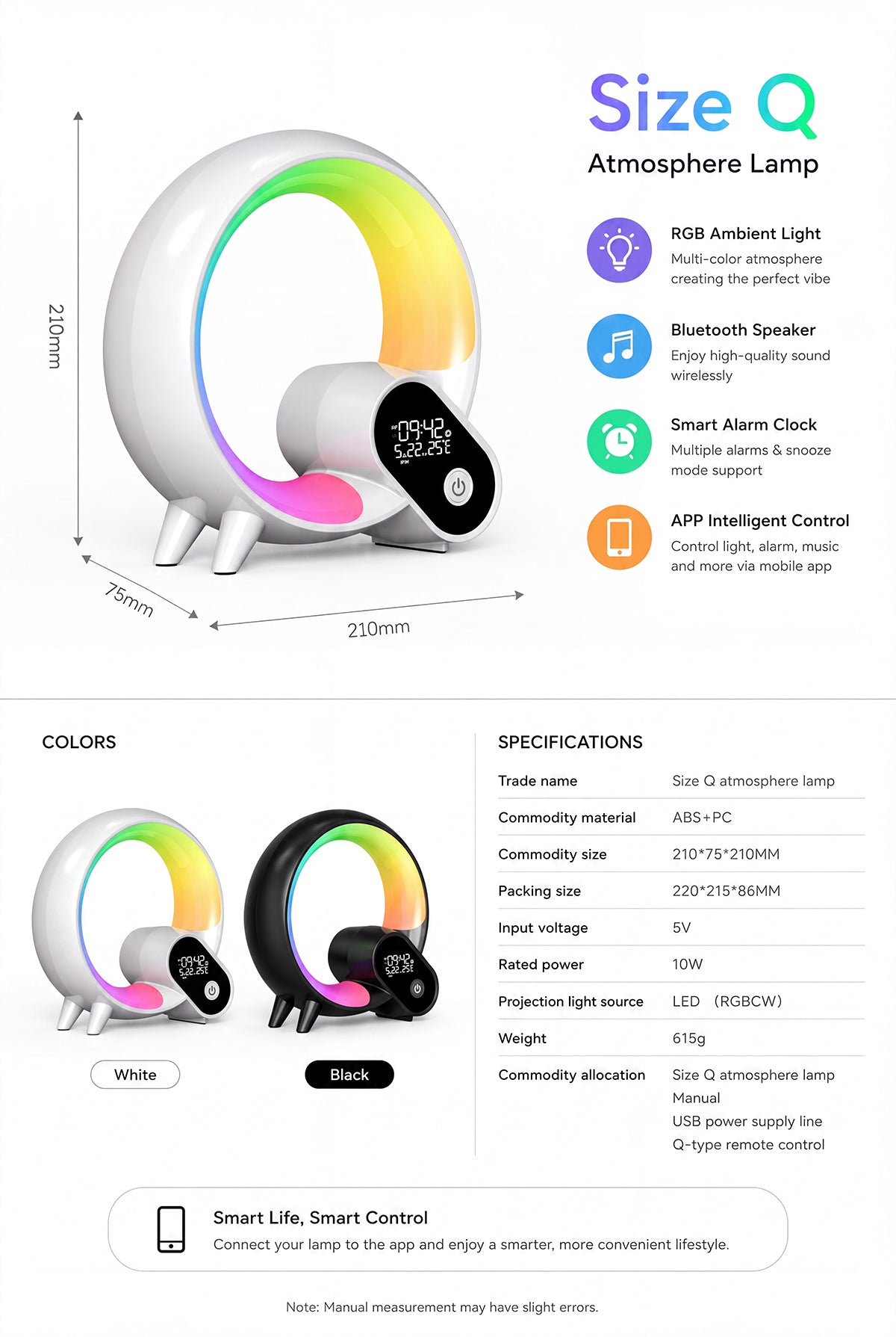 Q Light Sunrise Alarm Clock – Bluetooth Speaker & RGB Night Lamp