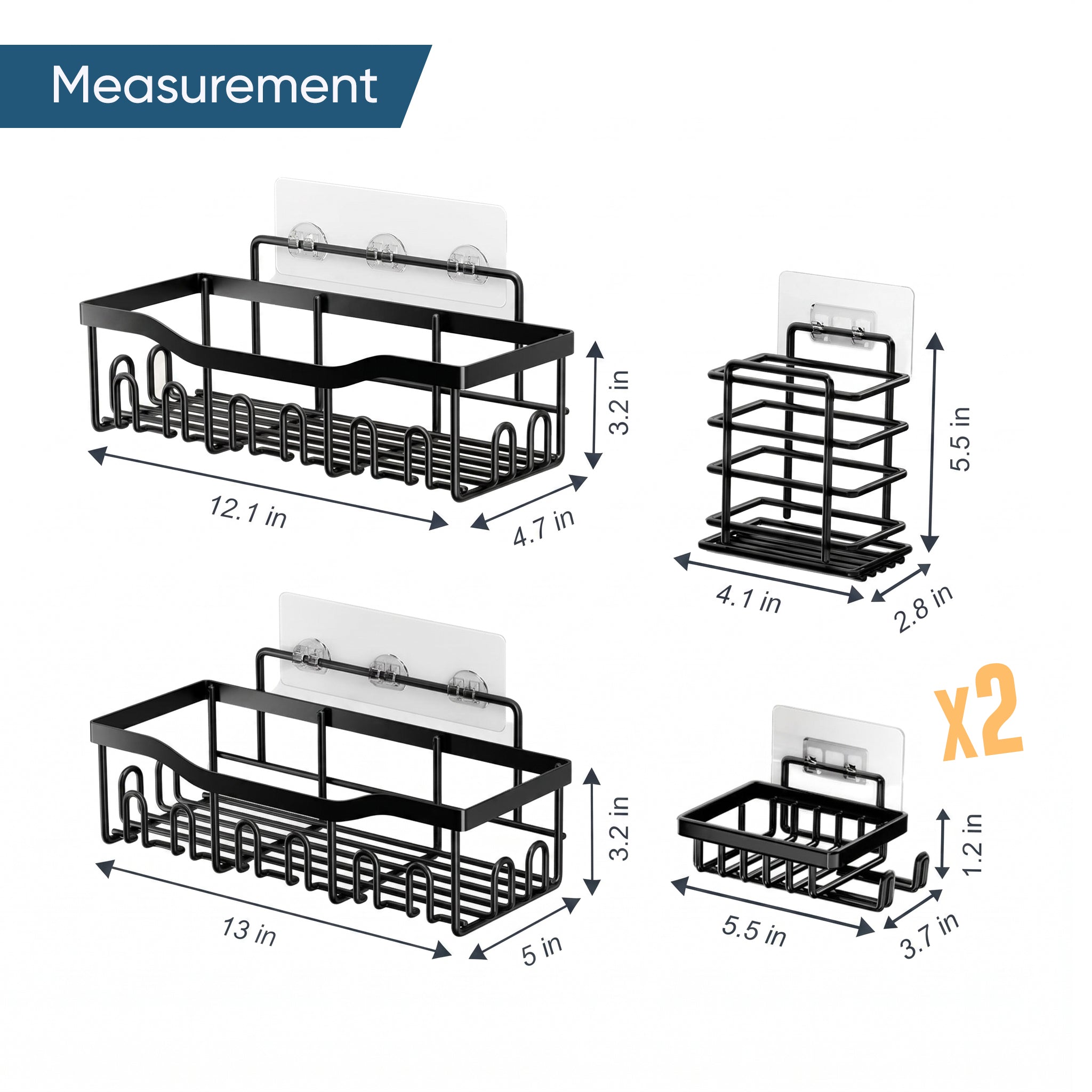 5-Piece Stainless Steel Shower Caddy Set – No-Drill Bathroom Storage