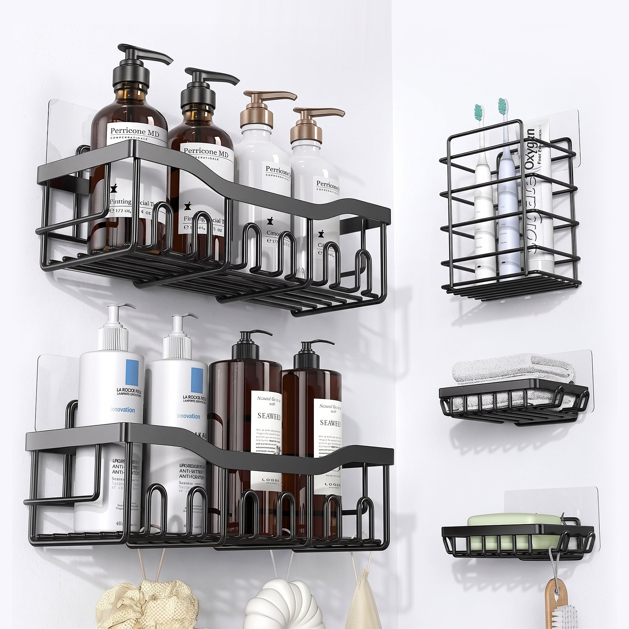 5-Piece Stainless Steel Shower Caddy Set – No-Drill Bathroom Storage