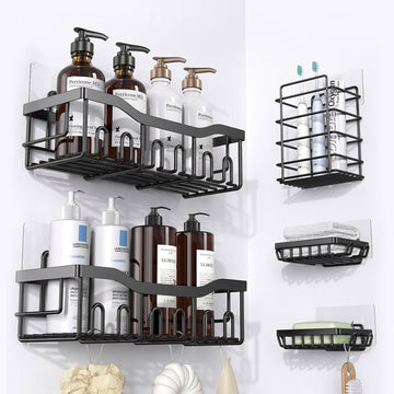 5-Piece Stainless Steel Shower Caddy Set – No-Drill Bathroom Storage