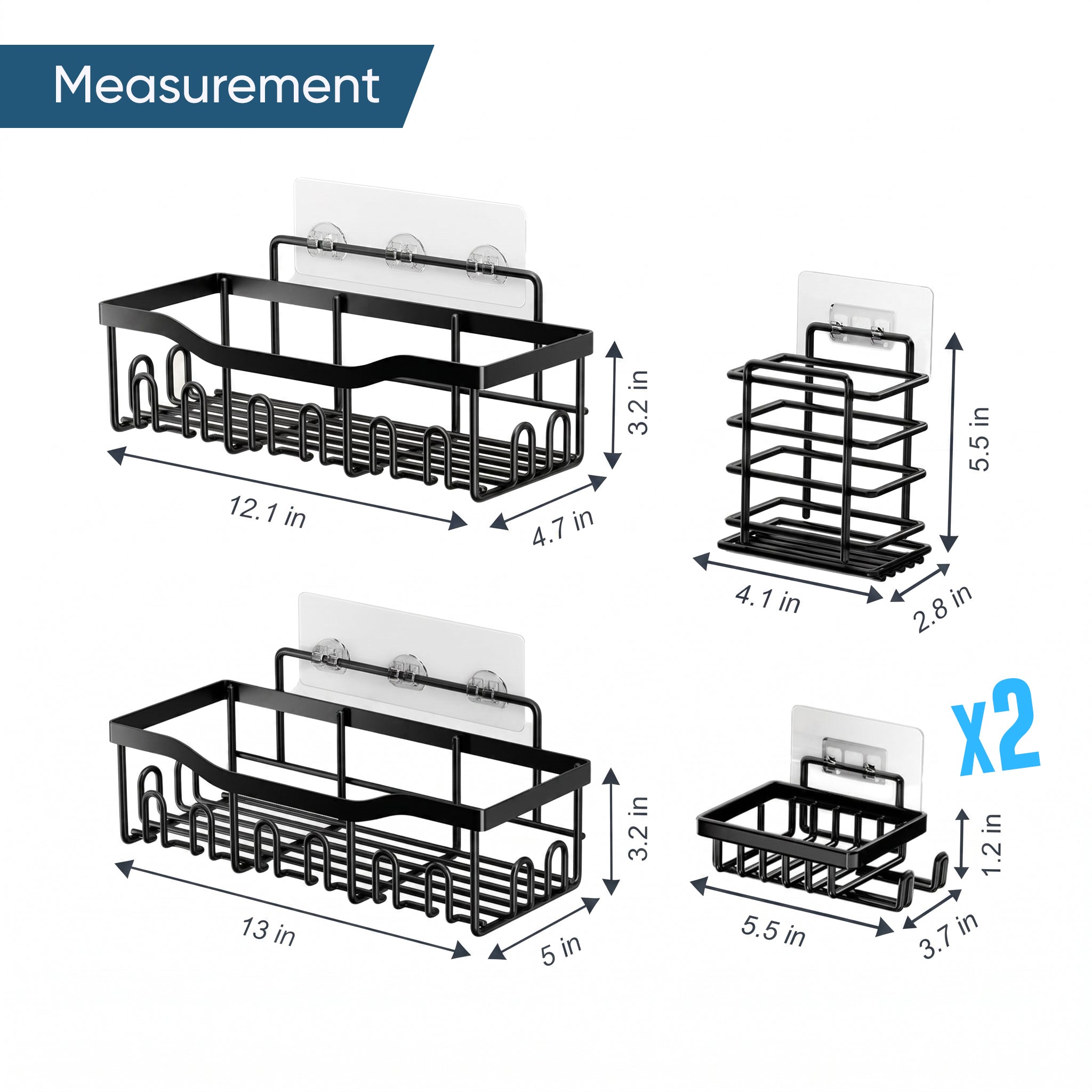 5-Piece Stainless Steel Shower Caddy Set – No-Drill Bathroom Storage