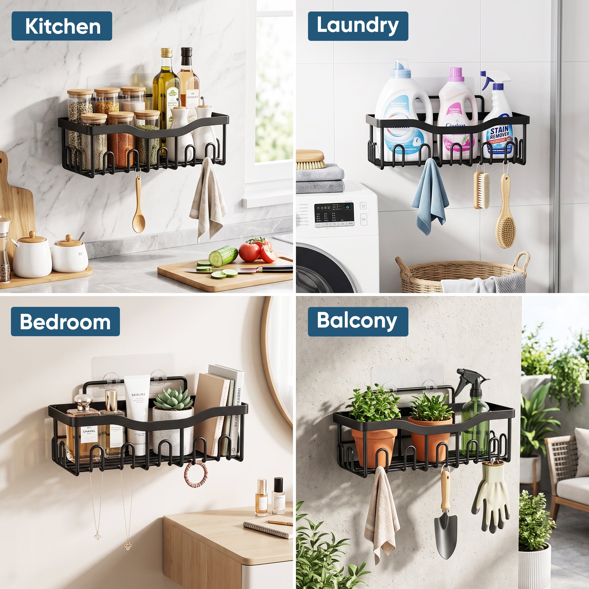 5-Piece Stainless Steel Shower Caddy Set – No-Drill Bathroom Storage