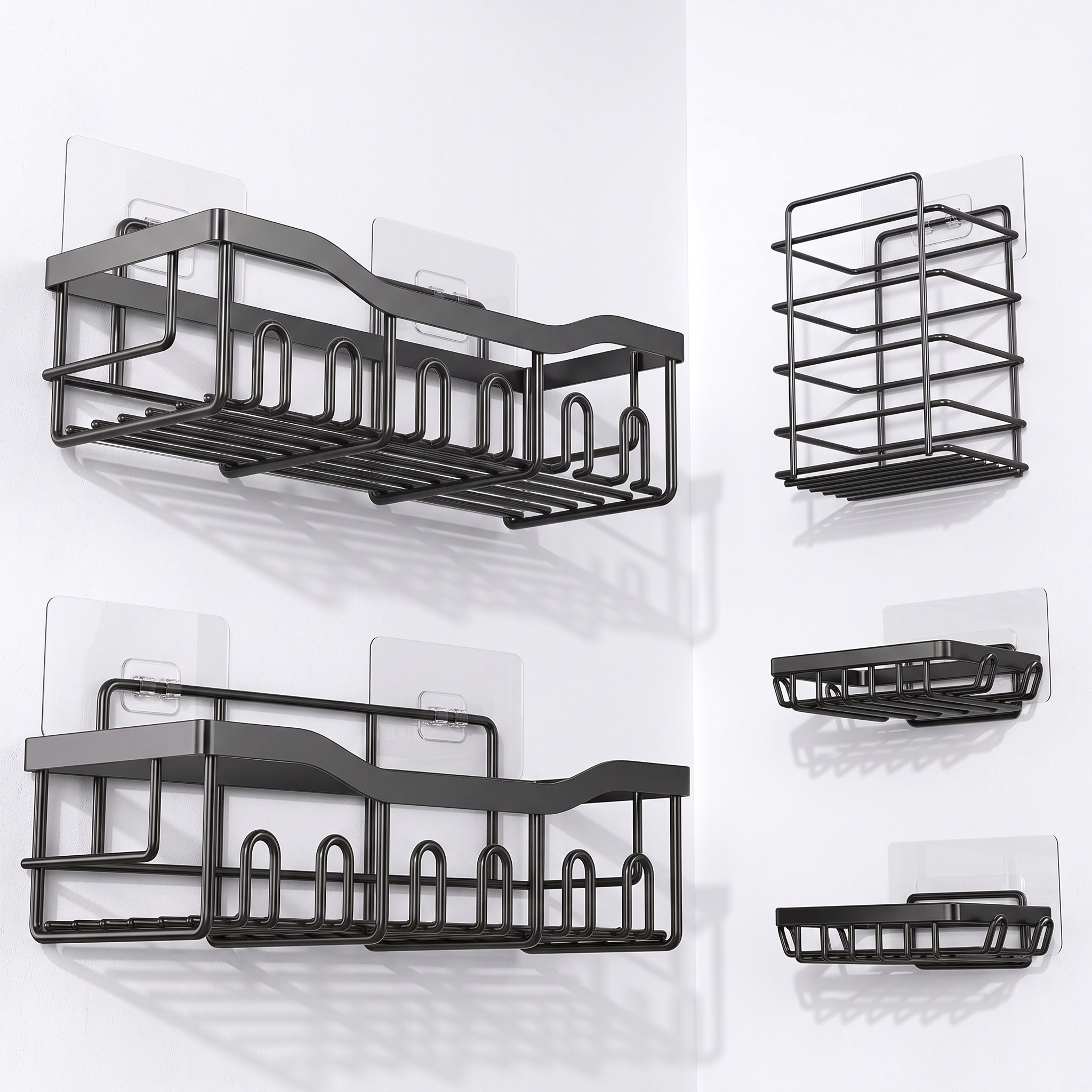 5-Piece Stainless Steel Shower Caddy Set – No-Drill Bathroom Storage