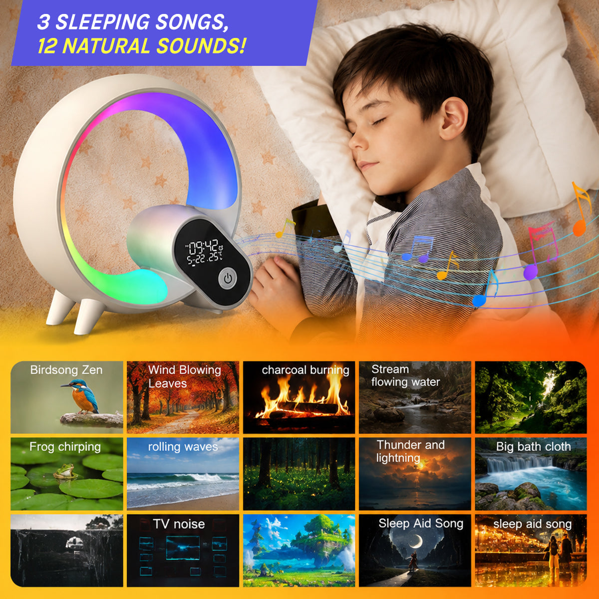 Q Light Sunrise Alarm Clock – Bluetooth Speaker & RGB Night Lamp
