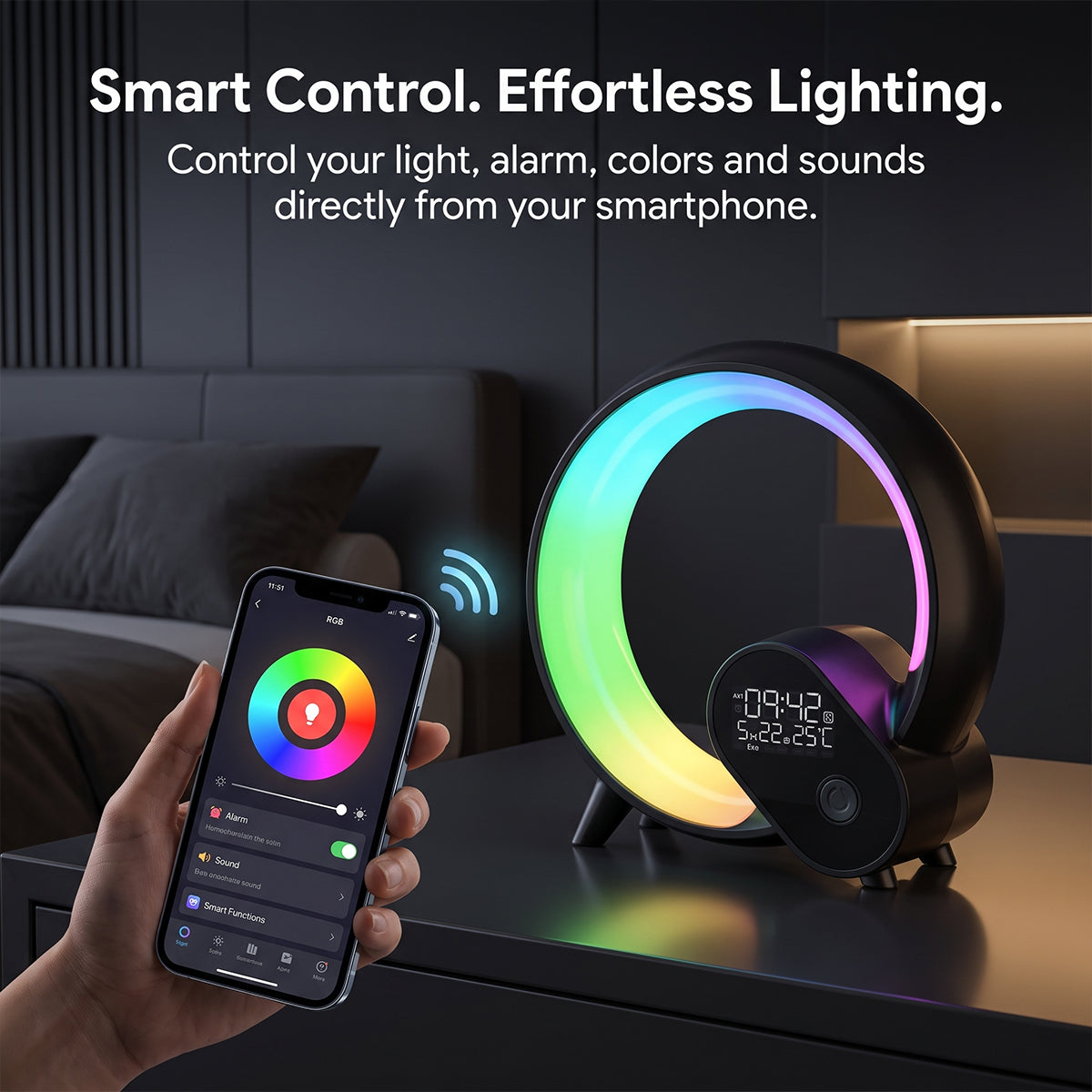Q Light Sunrise Alarm Clock – Bluetooth Speaker & RGB Night Lamp