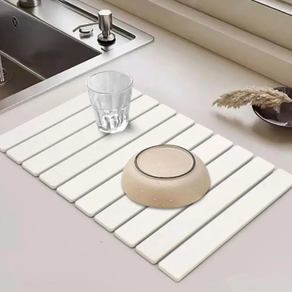 Kitchen Supplies Absorbent Stone Dish Drying Mat Foldable Diatomaceous Dish Drainer Mat Nonslip Placemat Countertop