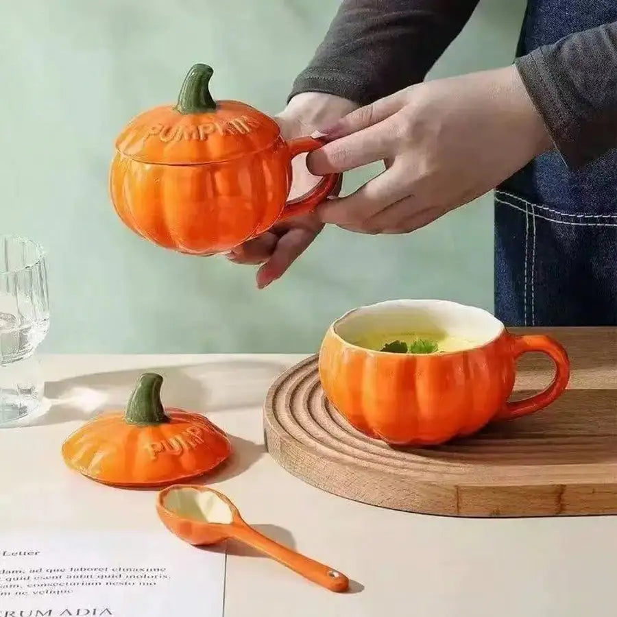1PC Pumpkin Ceramic Coffee Mug Cute Pumpkin Shaped Fall Tea Cup, Microwave, Halloween Thanksgiving Christmas Gift Home Decor