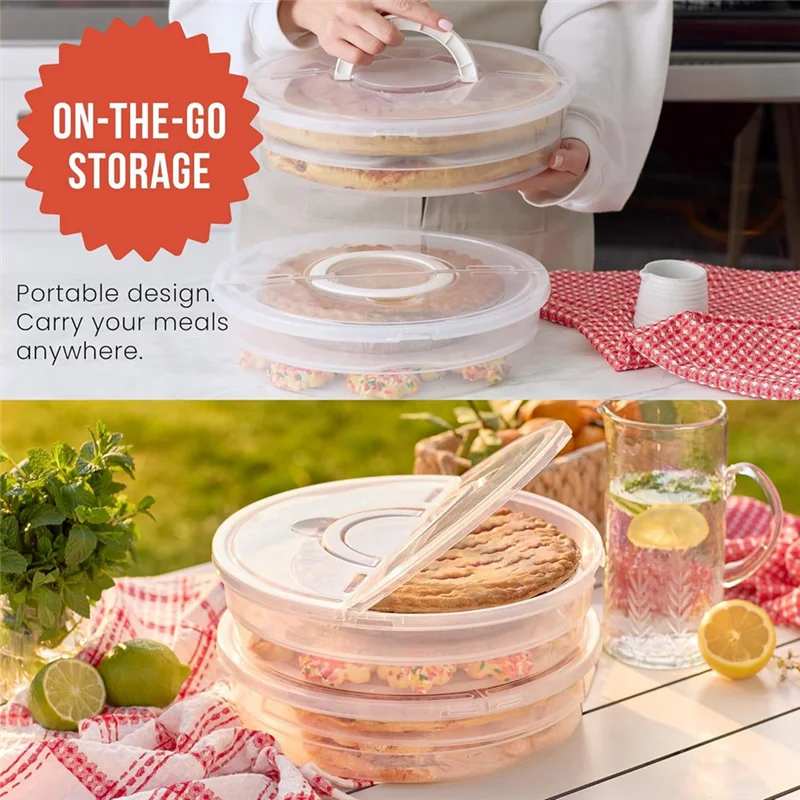MOPHE-Reusable 12-Inch Pie Carrier With Lid And Divider, 2-Pack Expandable Pizza Storage Container With Handle