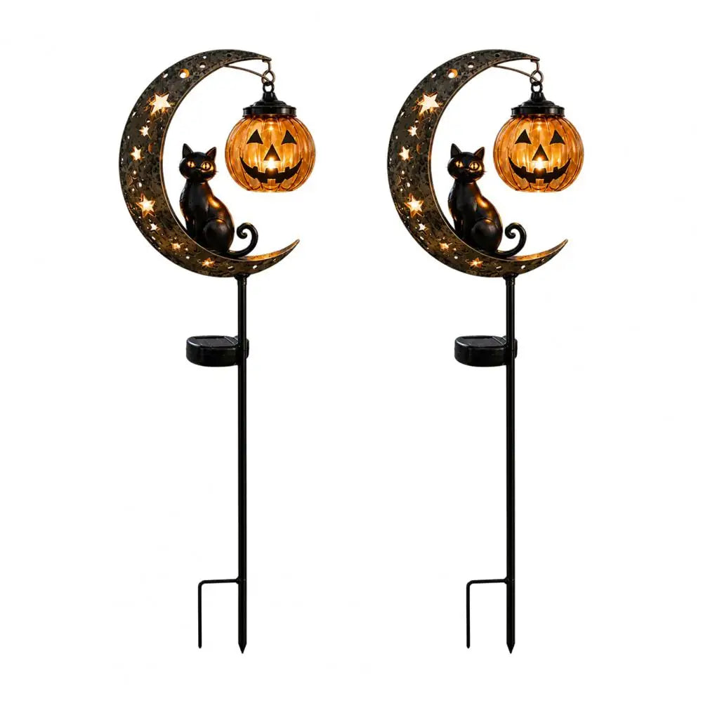 Solar Halloween Lights Halloween Solar Garden Stake Lights Jack-o-lantern Moon Cat Silhouette Waterproof Metal Outdoor Pathway