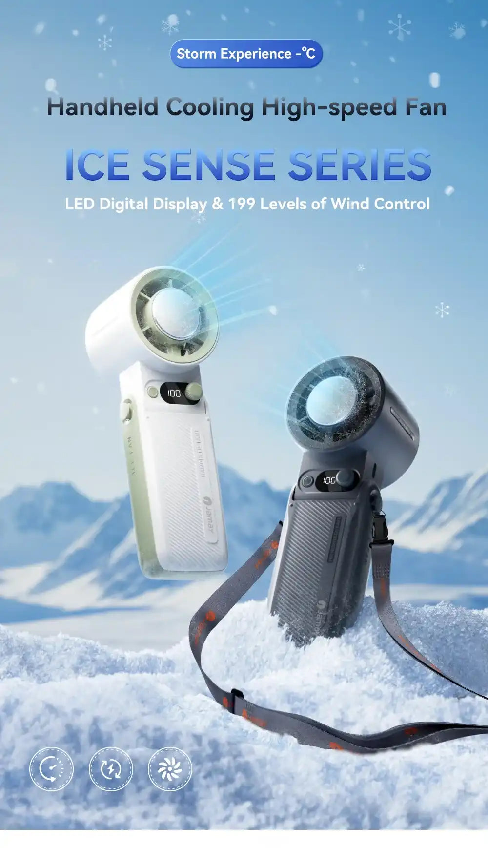 Portable Handheld Turbo Fan with 199 Gear Levels Strong Wind Speed LED Digital Display 135°Foldable 3-in-1 Outdoor Use 8000mAh F