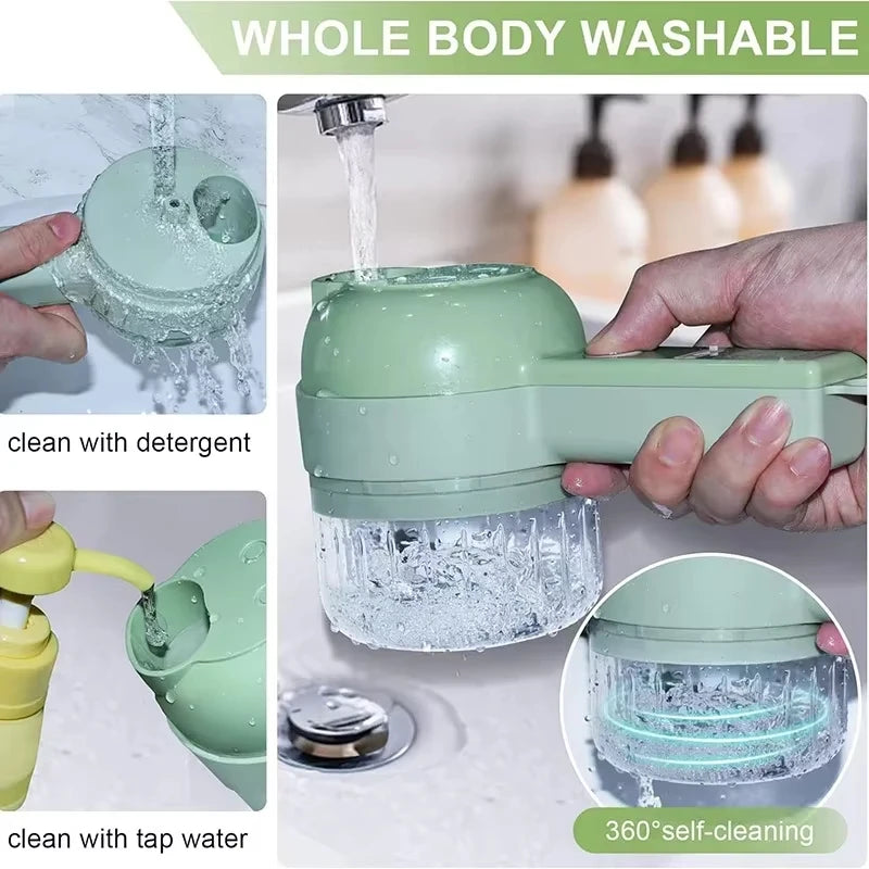 4-in-1 Multifunctional Electric Food Processor Peel Slicer Handheld Wireless Garlic Masher Food Chopper Meat Grinder for Kitchen