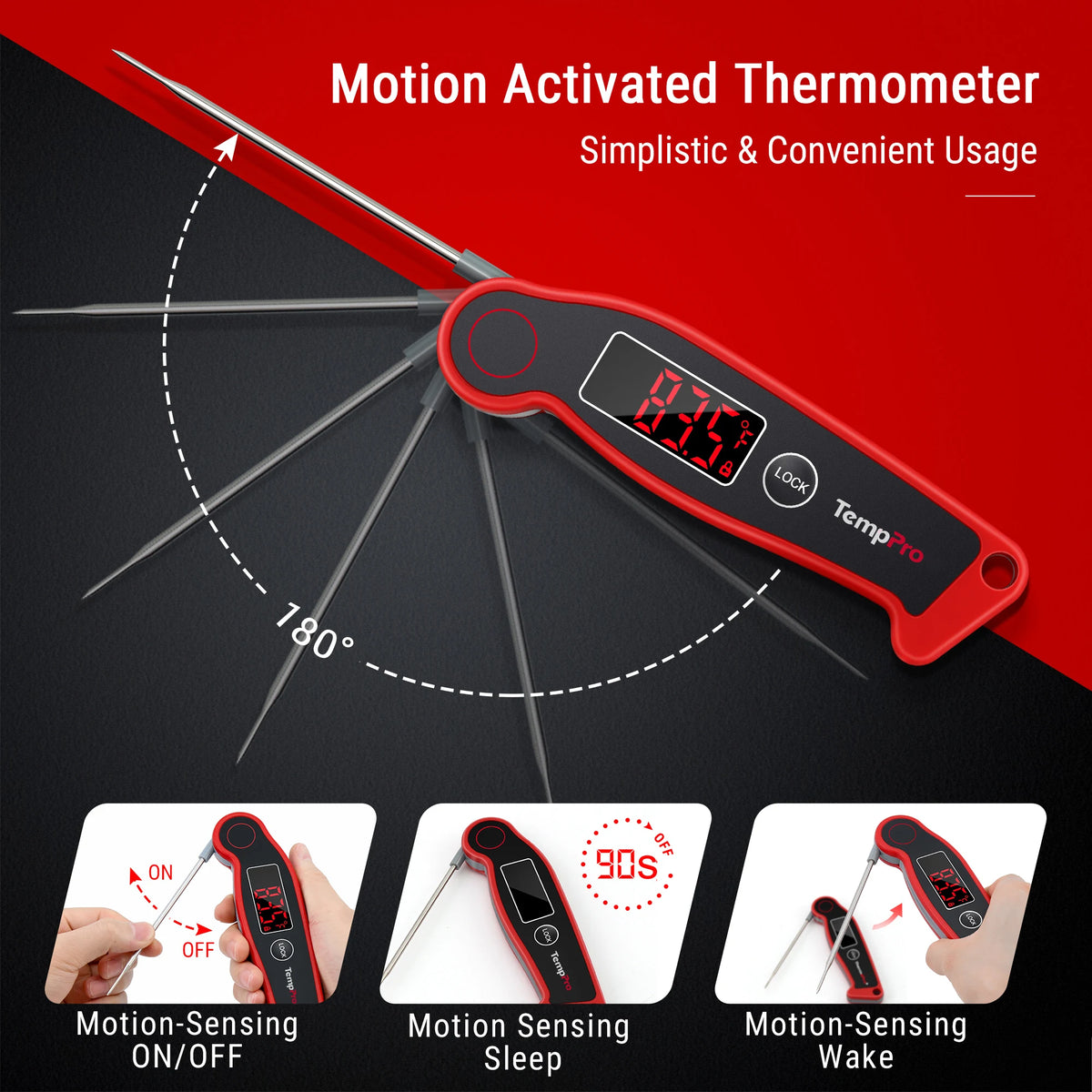 TempPro TP-19 Fast Reading Waterproof LED Display Antimicrobial Meat Thermometer Digital BBQ Thermometer With Backlight