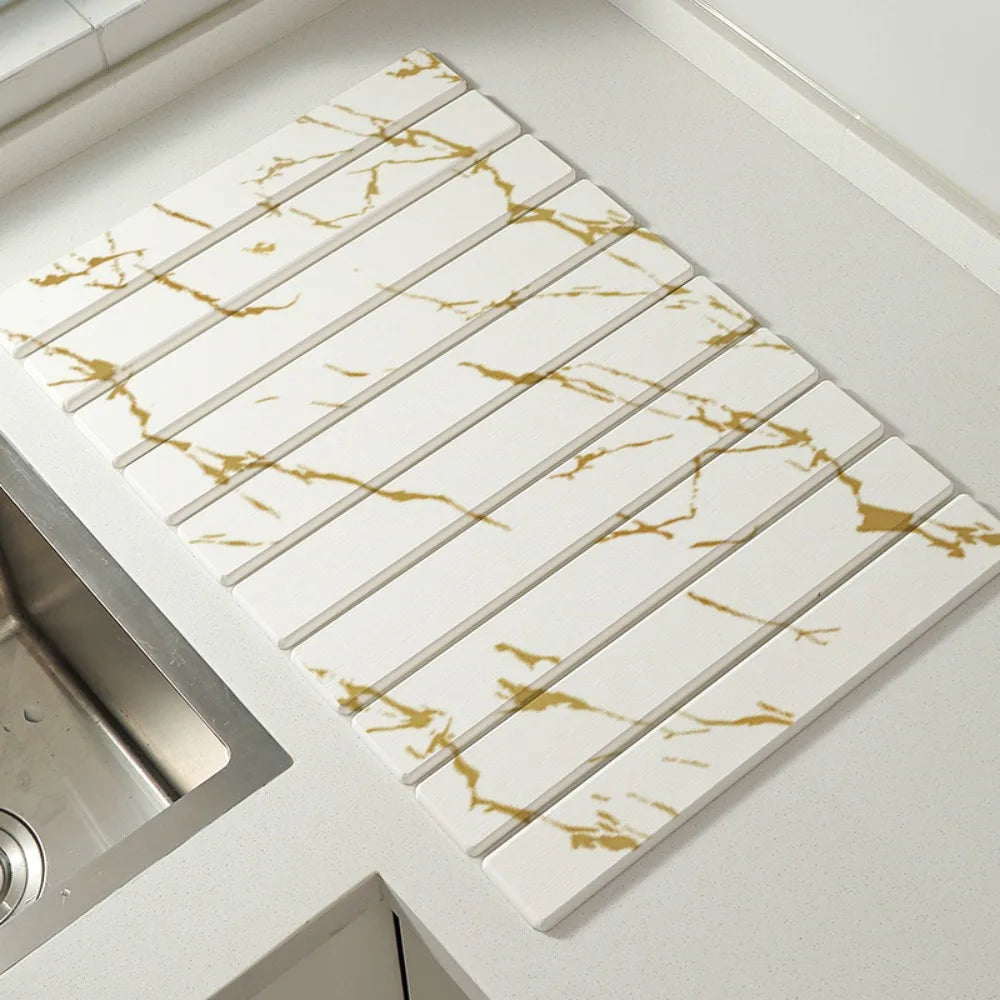 Kitchen Supplies Absorbent Stone Dish Drying Mat Foldable Diatomaceous Dish Drainer Mat Nonslip Placemat Countertop
