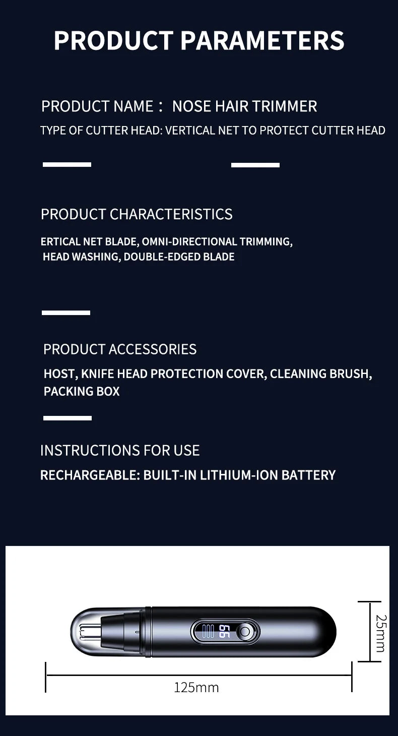 HOMEFISH Men's Electric Nose Hair Trimmer USB Rechargeable Painless Nose Ear Eyebrow Hair Remover Portable Mini Clipper