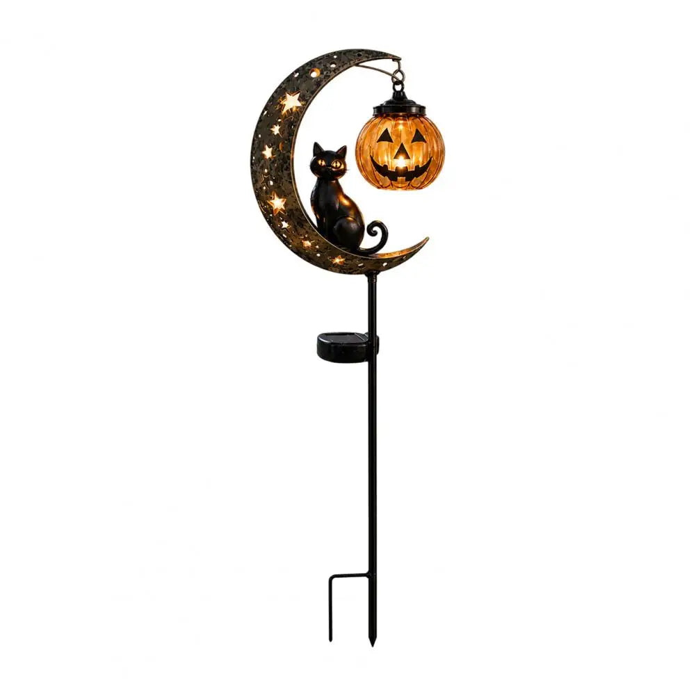 Solar Halloween Lights Halloween Solar Garden Stake Lights Jack-o-lantern Moon Cat Silhouette Waterproof Metal Outdoor Pathway