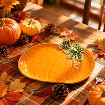 Pumpkin Shaped Plates Thanksgiving Serving Platter Fall Harvest Tray Decoration Salad Dessert Turkey Dish for Thanksgiving Party