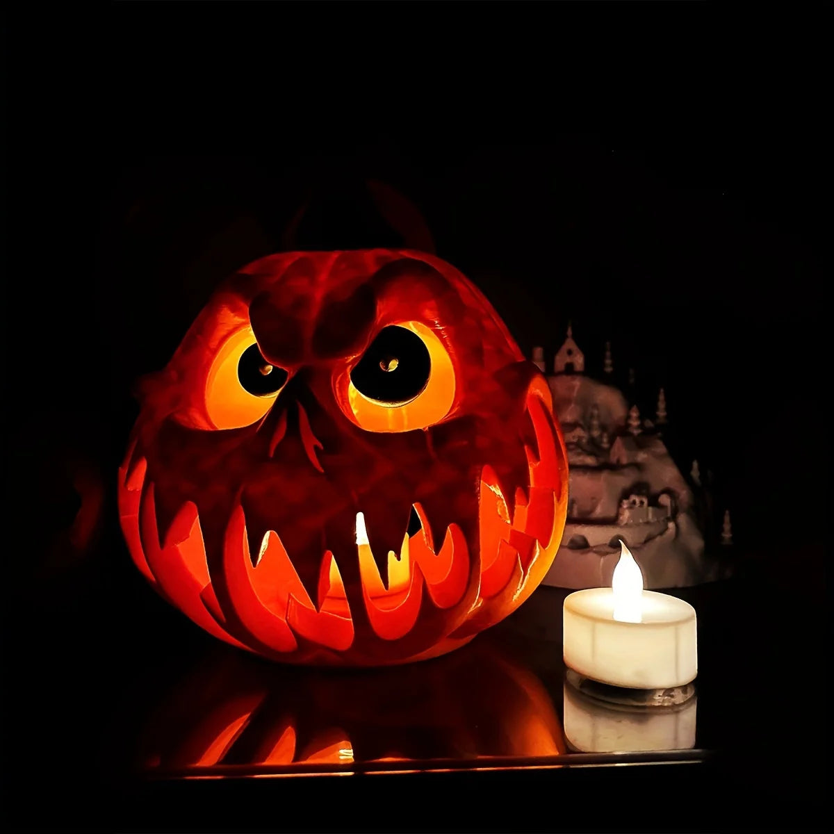 Giant Halloween Pumpkin Resin Decoration - Ghost Skull with Weird Facial Features, Halloween Decorations Halloween Ornaments