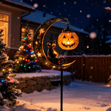 Solar Halloween Lights Halloween Solar Garden Stake Lights Jack-o-lantern Moon Cat Silhouette Waterproof Metal Outdoor Pathway