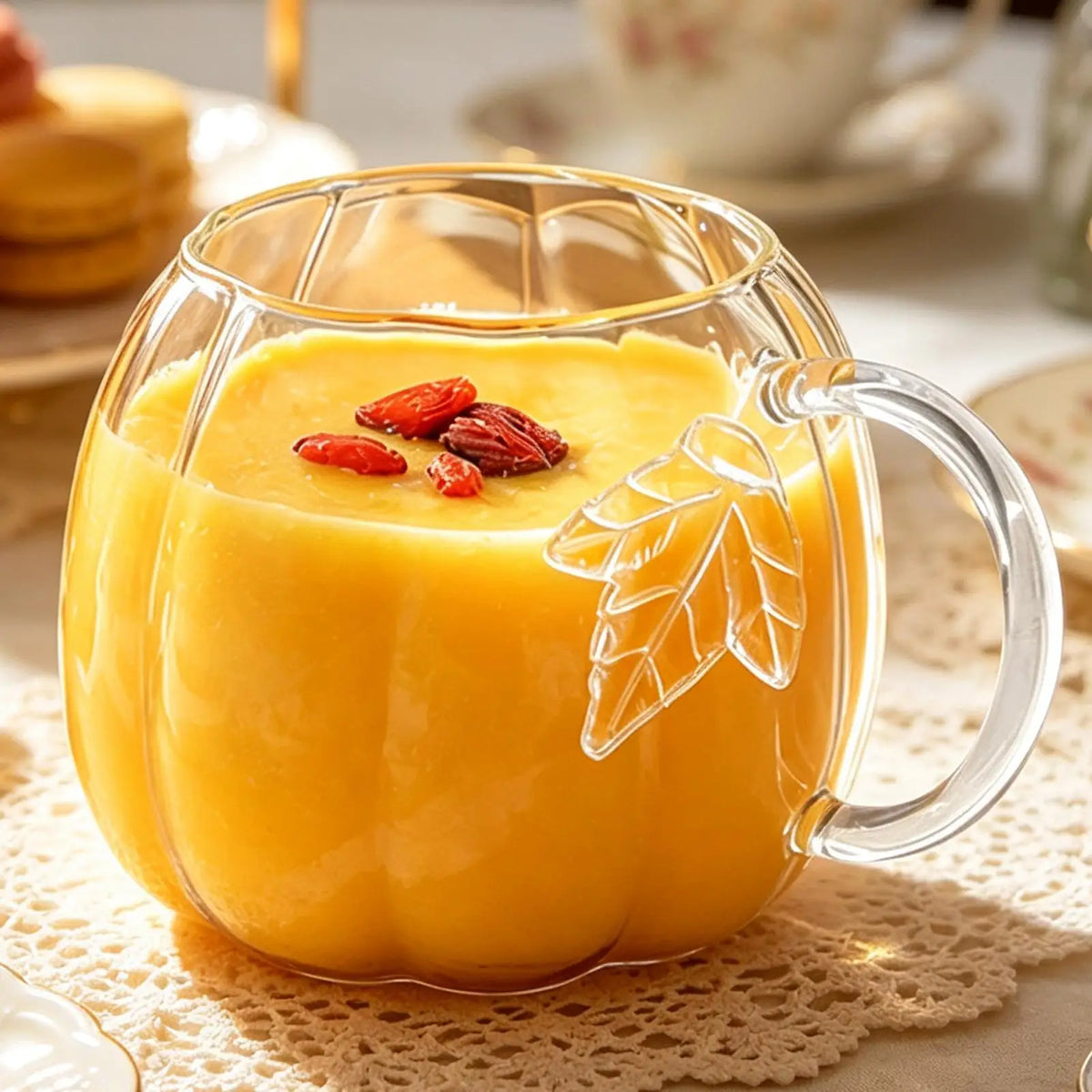 550ml Pumpkin Cup Glass Autumn Pumpkin-Shaped Tea Cup Thanksgiving Glass Tea Mug For Milk Whiskey Water Picnic Home Party