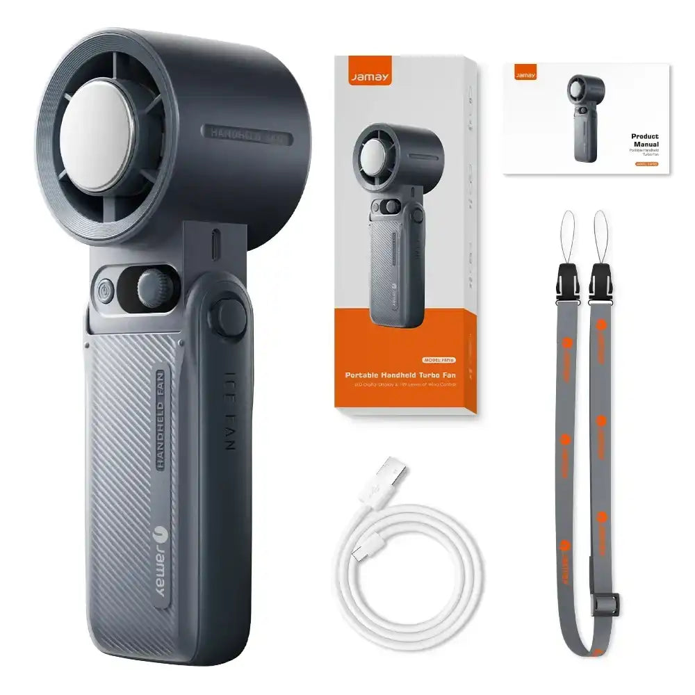 Portable Handheld Turbo Fan with 199 Gear Levels Strong Wind Speed LED Digital Display 135°Foldable 3-in-1 Outdoor Use 8000mAh F