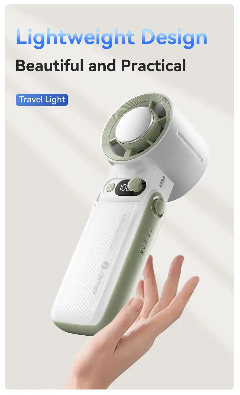 Portable Handheld Turbo Fan with 199 Gear Levels Strong Wind Speed LED Digital Display 135°Foldable 3-in-1 Outdoor Use 8000mAh F