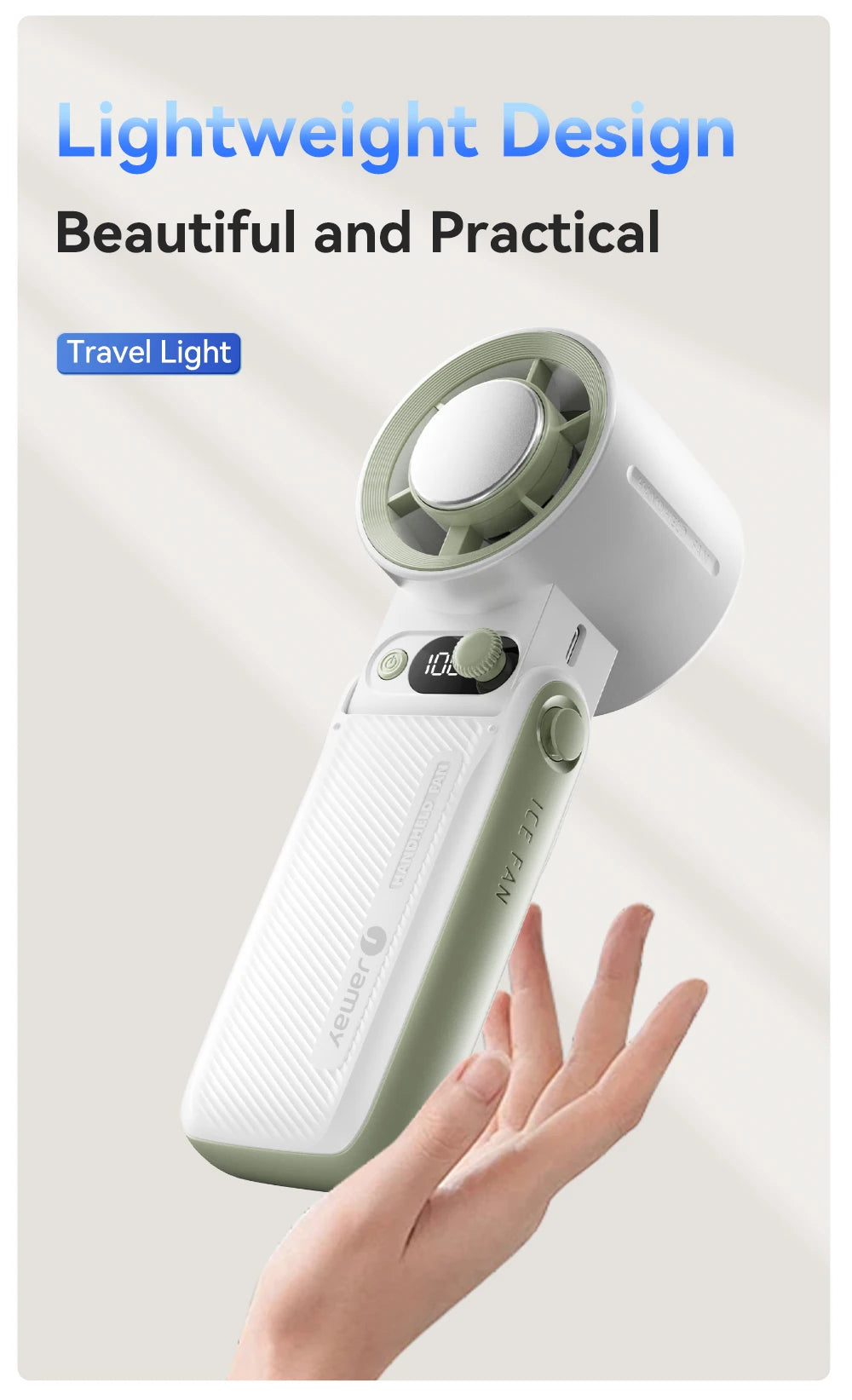Portable Handheld Turbo Fan with 199 Gear Levels Strong Wind Speed LED Digital Display 135°Foldable 3-in-1 Outdoor Use 8000mAh F