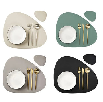 1/4/6sets Cream Placemat and Coaster Set Oil-Proof Waterproof for Kitchen Irregular Shape PU Leather Tables Mats Pad Coffee Shop