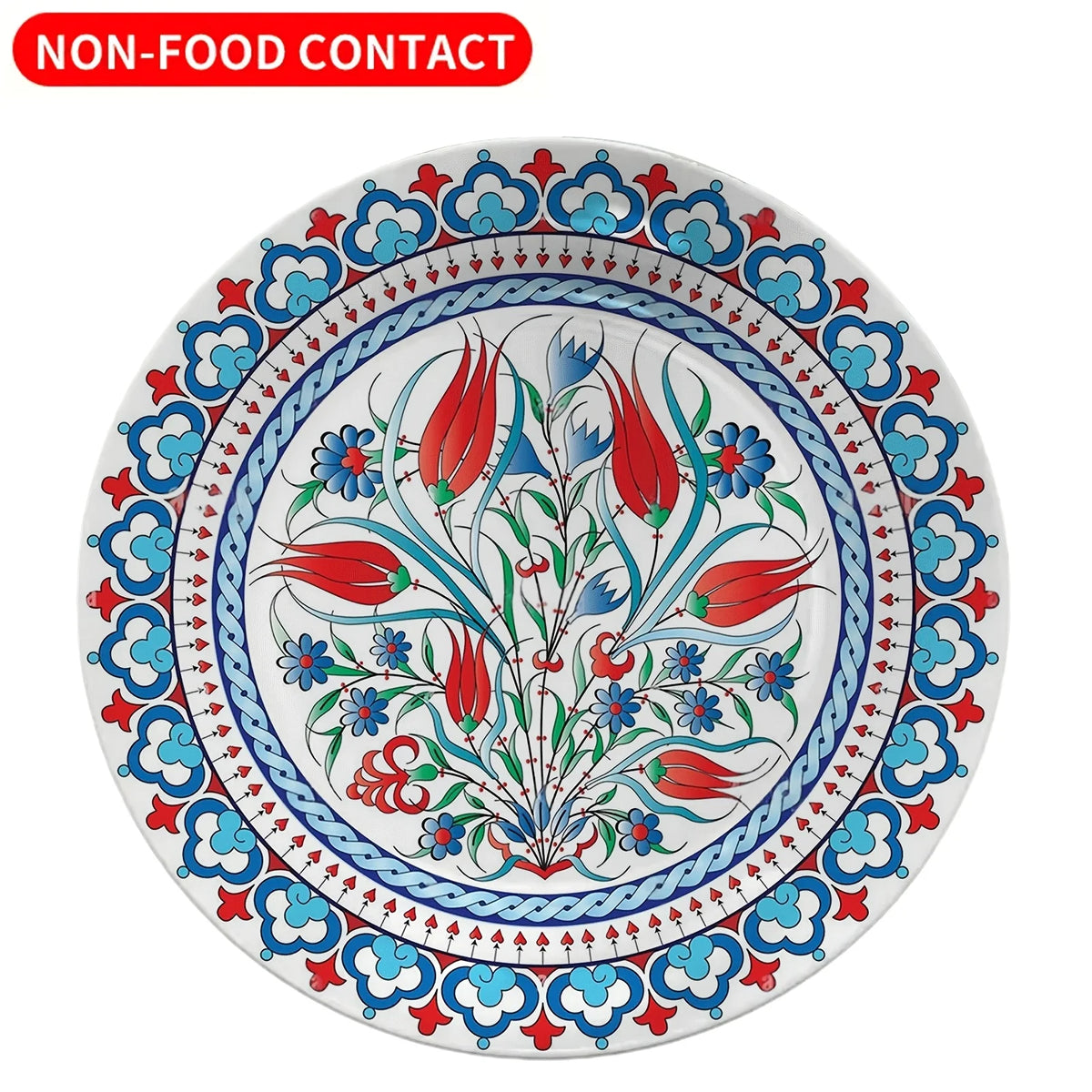 Single Decorative Plate with Turkish Floral Print, Exquisite Red and Blue Pattern, Non-Food Contact Ceramic Wall Art, Suitable