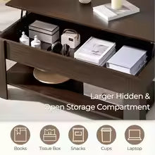 Lit Top Coee Table with Hidden Comparent and Storage Shel, Tabletop Dining Table or Living Room Retion Room, 47.2in L,