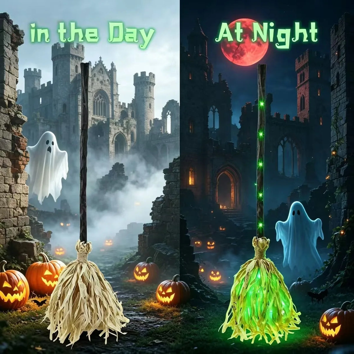 Animated Witch Broom - Walks, Glows & Talks
