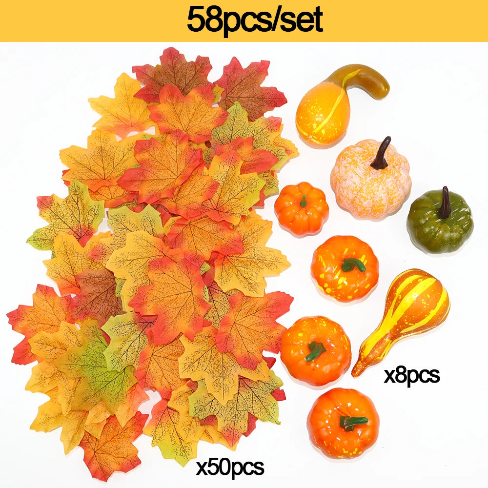 Thanksgiving Decorations Artificial Pumpkins Maple Leaf Set Autumn Harvest Wedding Home Table Decor Halloween Party Supplies