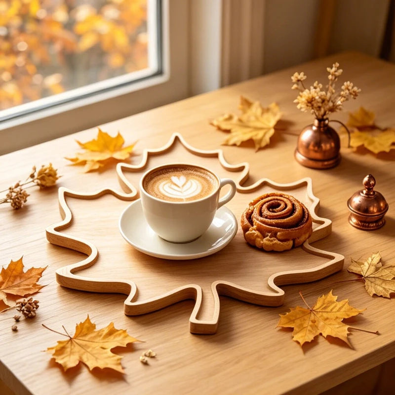 Maple Leaf Tray, Fall Leaf Shaped Wood Serving Platter, Rustic Autumn Decorative Tray for Coffee Table,Thanksgiving & Home Decor