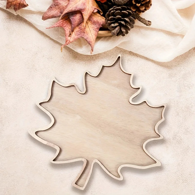 Maple Leaf Tray, Fall Leaf Shaped Wood Serving Platter, Rustic Autumn Decorative Tray for Coffee Table,Thanksgiving & Home Decor