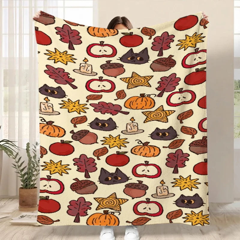 Minimal Pumpkin Bow Fall Throw Blanket Guest Quarters Patio Soft Blanket Sunroom Nook Living Room Lounge Bedroom Den Presents