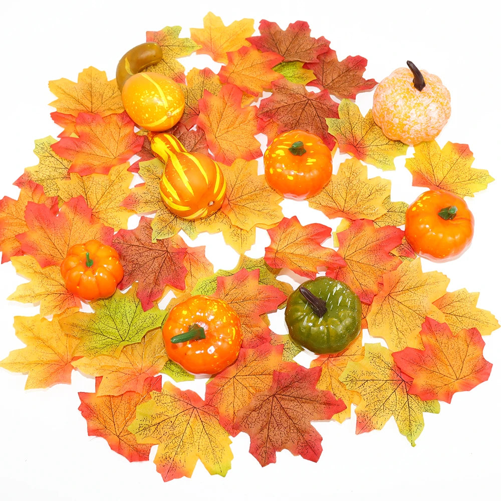 Thanksgiving Decorations Artificial Pumpkins Maple Leaf Set Autumn Harvest Wedding Home Table Decor Halloween Party Supplies
